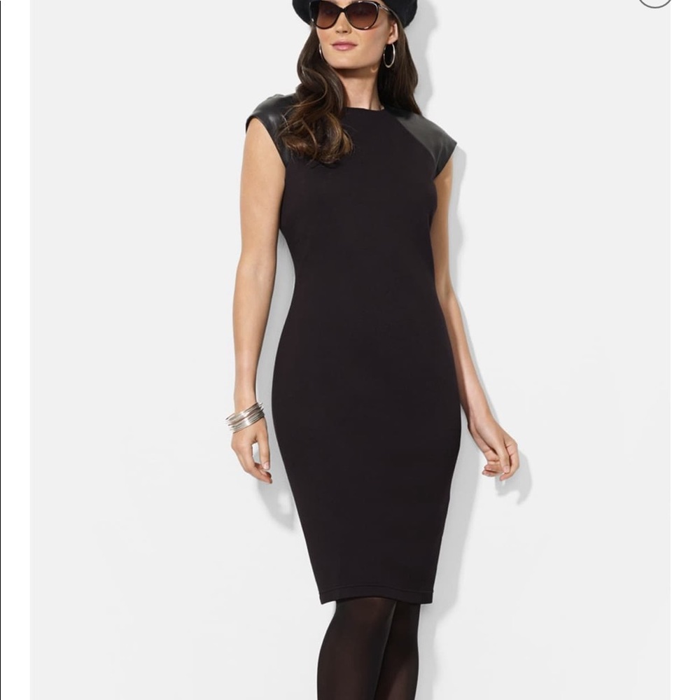 Lauren Ralph Lauren Leather Cap Sleeve SheathDress